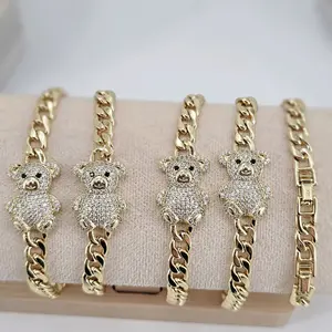 (BBB17) 14 K GOLDPLATED  BEAR BRACELET WITH EXTENSION  6 1/2 INCH  TO 7 1/2 INCH.
