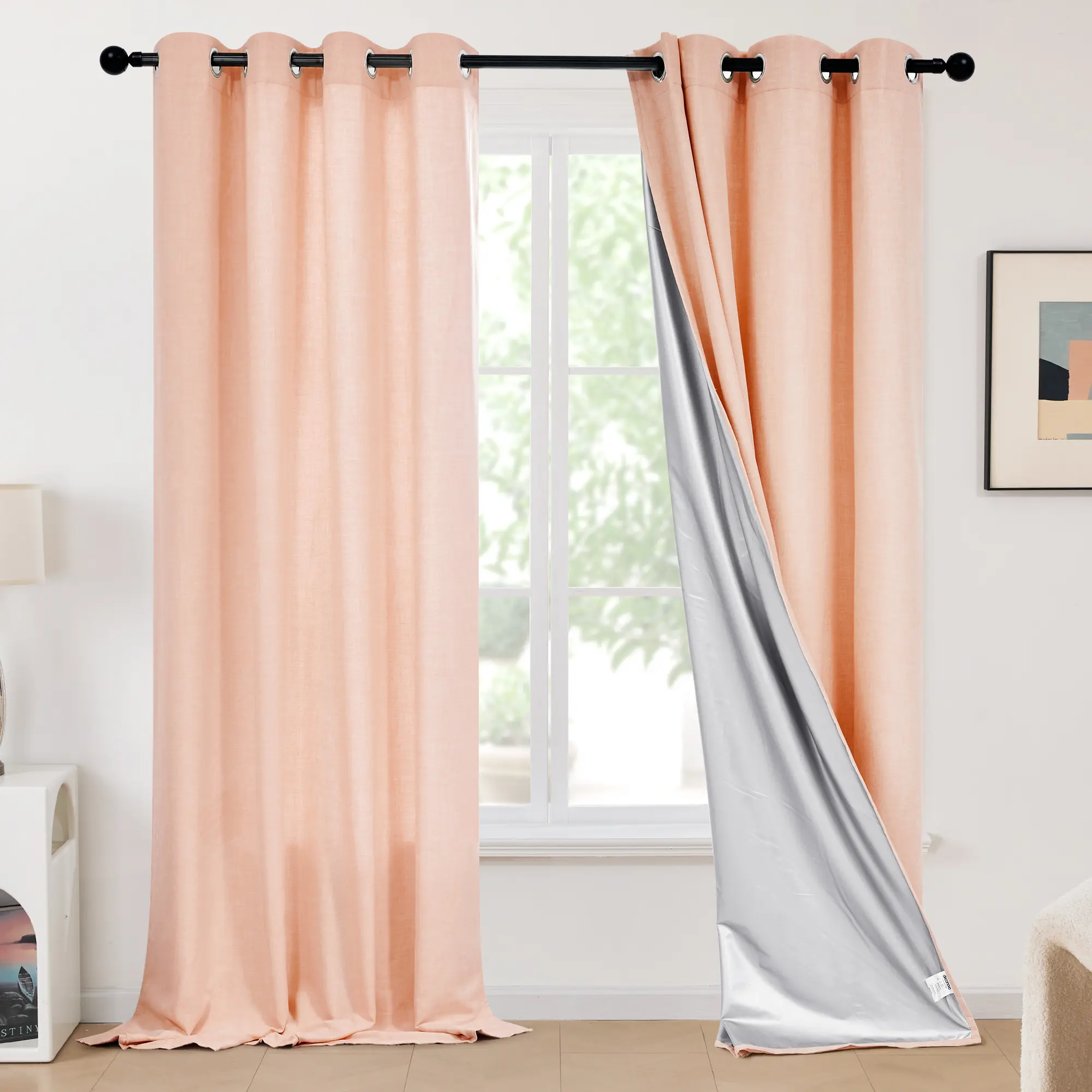 Deconovo Double-Layer Lightweight Linen Curtains - 2 Panels Set with TPU Coating, Thermal Insulated Grommet Drapes for Living Room