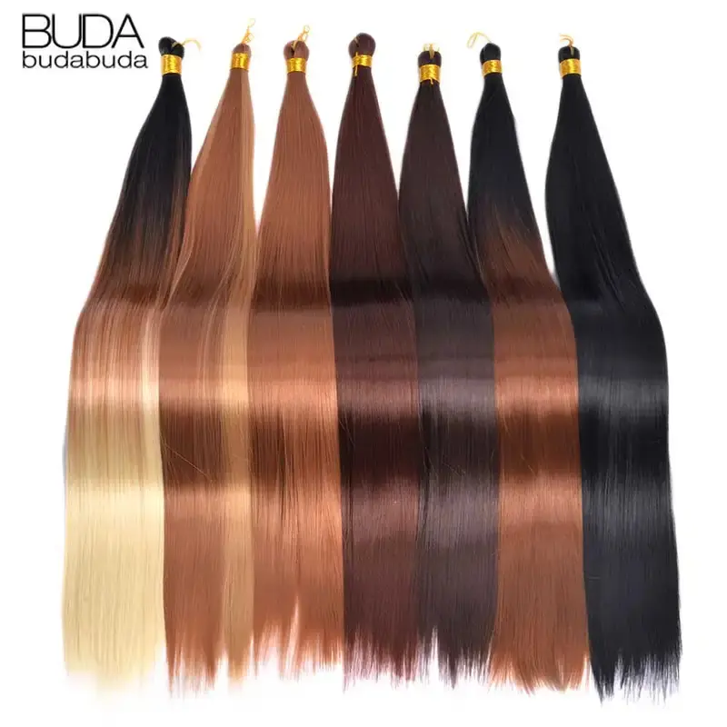 26 Inch Bone Straight Braiding Hair Synthetic Crochet Braids Hair Extensions Silky Pre Stretched Box Braids Hair Black