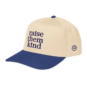 Raise Them Kind Hat - Cream & Blue Adjustable Hat with Navy Embroidery for Everyday Wear