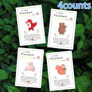 Set of 4 Forest Animal Pocket Hug Cards, Mini Resin Bear Rabbit Fox Squirrel, Inspirational Encouragement Thoughtful Gifts for Family Friends, Inspirational Greeting Cards