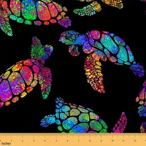 Sea Turtle Fabric by The Yard,1 Yard,Ocean Reptile Tortoise Upholstery Fabric,Coastal Outdoor Fabric,Nautical Beach Reupholstery Fabric for Chairs, Machine Washable Fabric