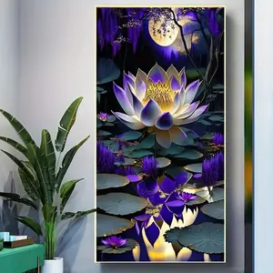 Lotus Pattern DIY Diamond Arts Colorful Painting Kit, DIY 5D Diamond Arts Colorful Painting Kit, Wall Art Decor for Home Living Room Bedroom, Diamond Painting Kits