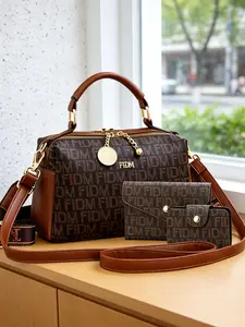 3-piece Boston-style women's handbag set, Handbags Sets, Handbag shoulder purse, letter printed shoulder and crossbody bag, large-capacity women's bag with adjustable double shoulder straps, versatile bag suitable for multiple occasions, perfect gift