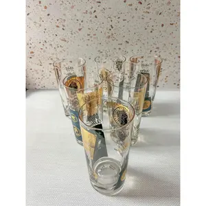 vintage collins libbey glassware inblack and gold coins pattern - FADEDE