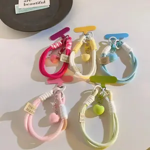 Colourful Mobile Phone Strap Short Wrist Strap 3D Love Heart Charm Keychain Camera Chain Lanyard Universal Phone Case Lanyard