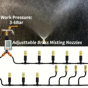 Automatic drip irrigation set-4/7mm, equipped with brass atomizing nozzle, adjustable nozzles, suitable for lawn, potted plant and greenhouse, lawn automatic drip irrigation system and potted plant greenhouse