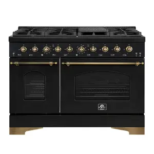 FORNO Espresso Antico 48" 5.5 cu. ft. Gas Range with 8 Sealed Burners and Griddle with Antique Brass Accents
