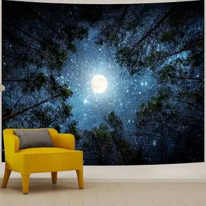 Apdidl Forest Galaxy Starry Tapestry for Bedroom Ceiling, Blue Space Night Starry Sky Moon Stars Tapestry Aesthetic, Tree Forest Milky Way Backdrop Wall Hanging for Dorm Living Room Decor (60" X 79")