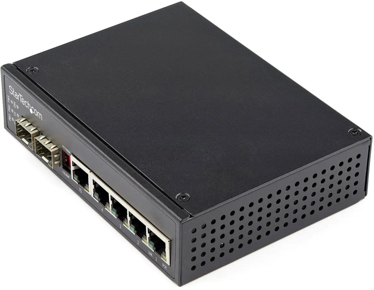 Startech ST-IES1G52UPDIN 4 PoE RJ45 Plus 2 SFP Slots 30 watt 6 Port Gigabit Ethernet Switch with PoE Plus 48VDC & 10-100-1000 PoE LAN Switch