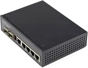 Startech ST-IES1G52UPDIN 4 PoE RJ45 Plus 2 SFP Slots 30 watt 6 Port Gigabit Ethernet Switch with PoE Plus 48VDC & 10-100-1000 PoE LAN Switch
