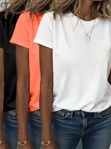 Women's Casual Three-Piece Set, Loose Shoulder, Round Neck, Short Sleeve, Versatile for Daily Wear, Comfortable and Stylish