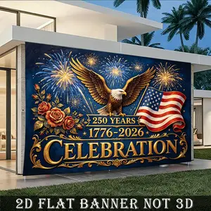 2D Flat Banner Polyester Photography Backdrop, Patriotic American Flag Eagle Fireworks Roses Design, HD Digitally Printed Soft Lightweight Foldable Background Cloth for 250 Years 1776-2026 Celebration Event, Party Decor, Photo Boo