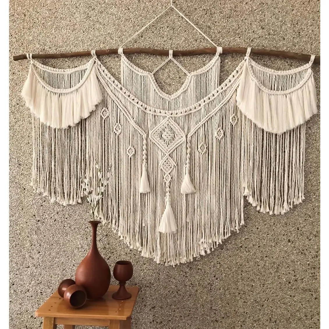 QLBUJ Large Macrame Wall Hanging Natural Driftwood Macrame Tapestry Above Headboard Boho Home Decor for Bedroom Living Room Apartment Wedding Party,38" W X 32" L