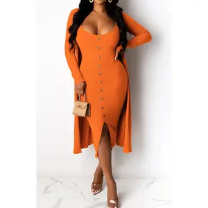 Shorty Lets Play Dress and Cardigan Set - Orange