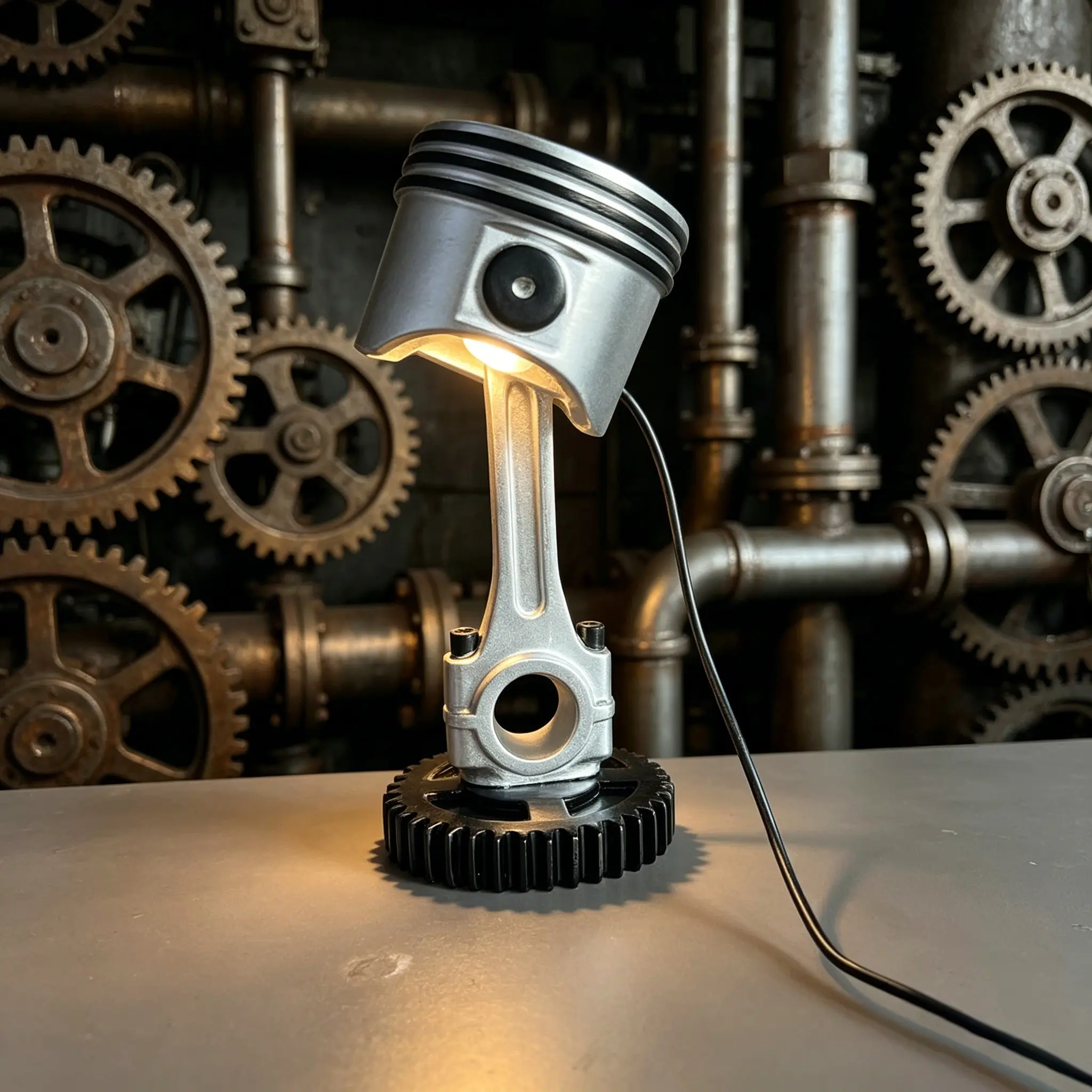 USB Engine Piston Resin Statue Lamp, Home Decor Statue Light, Bedroom Family Decoration, Resin Sculpture Ornament, Indoor Lighting Accent, Atmosphere Light, Decorative Atmosphere Lamp