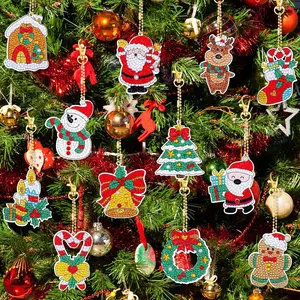 12pcs DIY Diamond Painting Christmas Decoration, Acryl One Sided Crystal Rhinestone Diamond Art Painting Christmas Ornaments for Home Office Restaurant Christmas Party Decoration, Great New Year Christmas Gifts for Friends and Family, Hanging Ornament