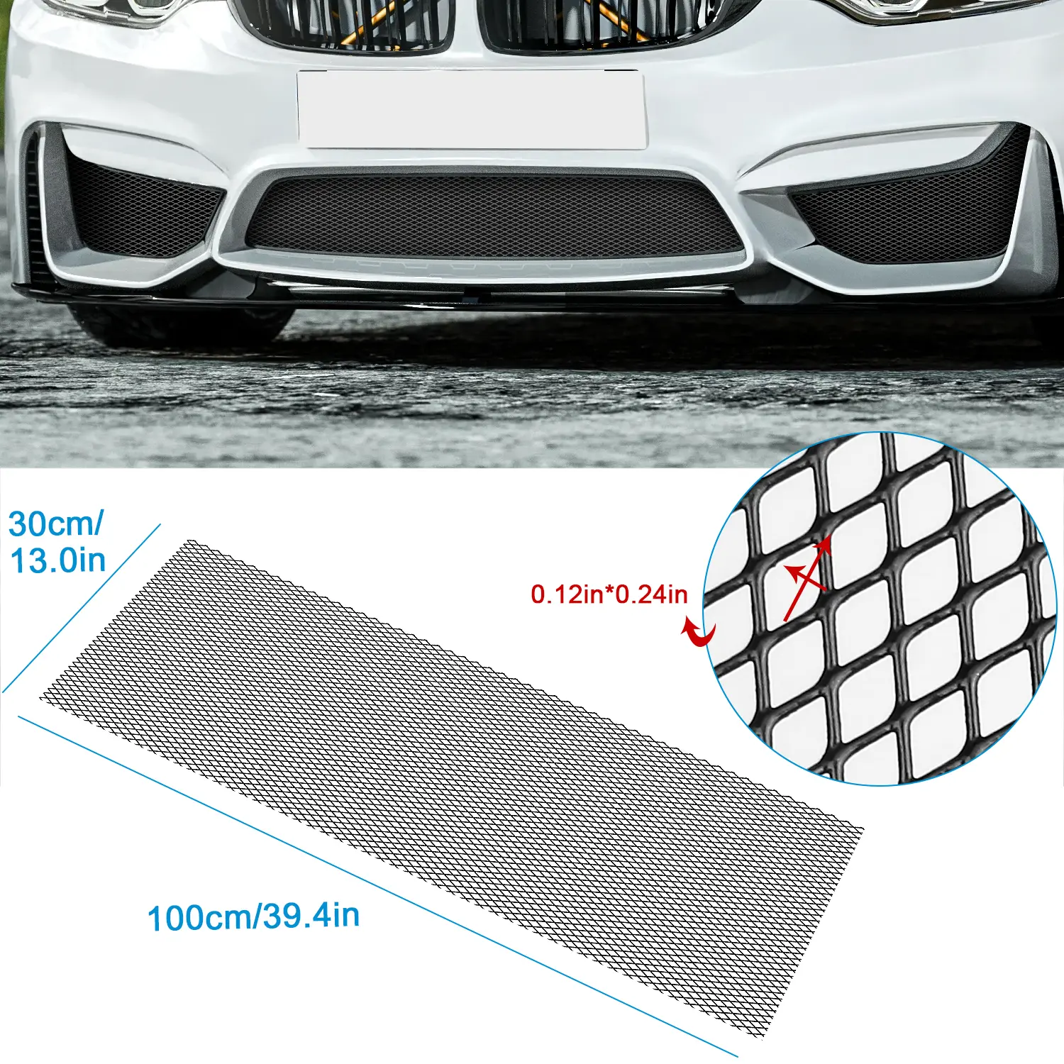 Universal Aluminum Alloy Metal Car Grill Mesh - 39.4*13 in, Cuttable, DIY-Friendly for Enthusiasts, Durable, Easy to Install, for Car Bumper, Body Kit, Hood Vent, Fender, Enhances Appearance & Functionality, Diy Enthusiasts