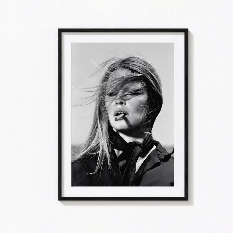 [Unframe Poster] Brigitte Bardot Poster Vintage French Actress Cigarette Black White Wall Art