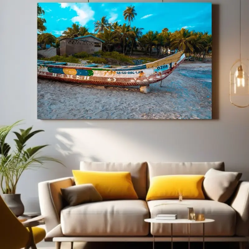 Premium Matte Photo Print of Kweku Ananse Art Rock the Boat 2024 Beach Scene African Artist Wall Art