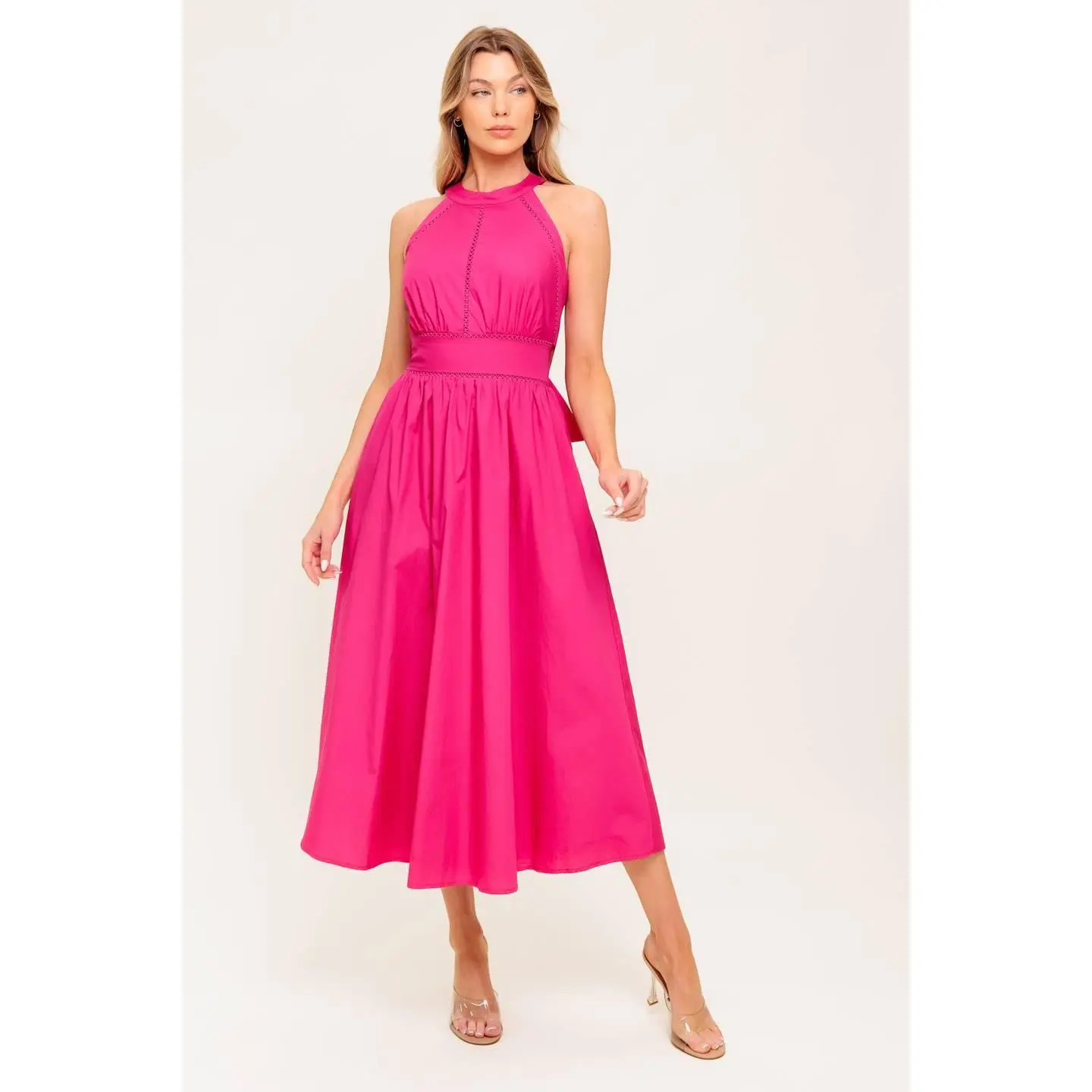PEONY TOUCH FUCHSIA WOVEN MIDI DRESS