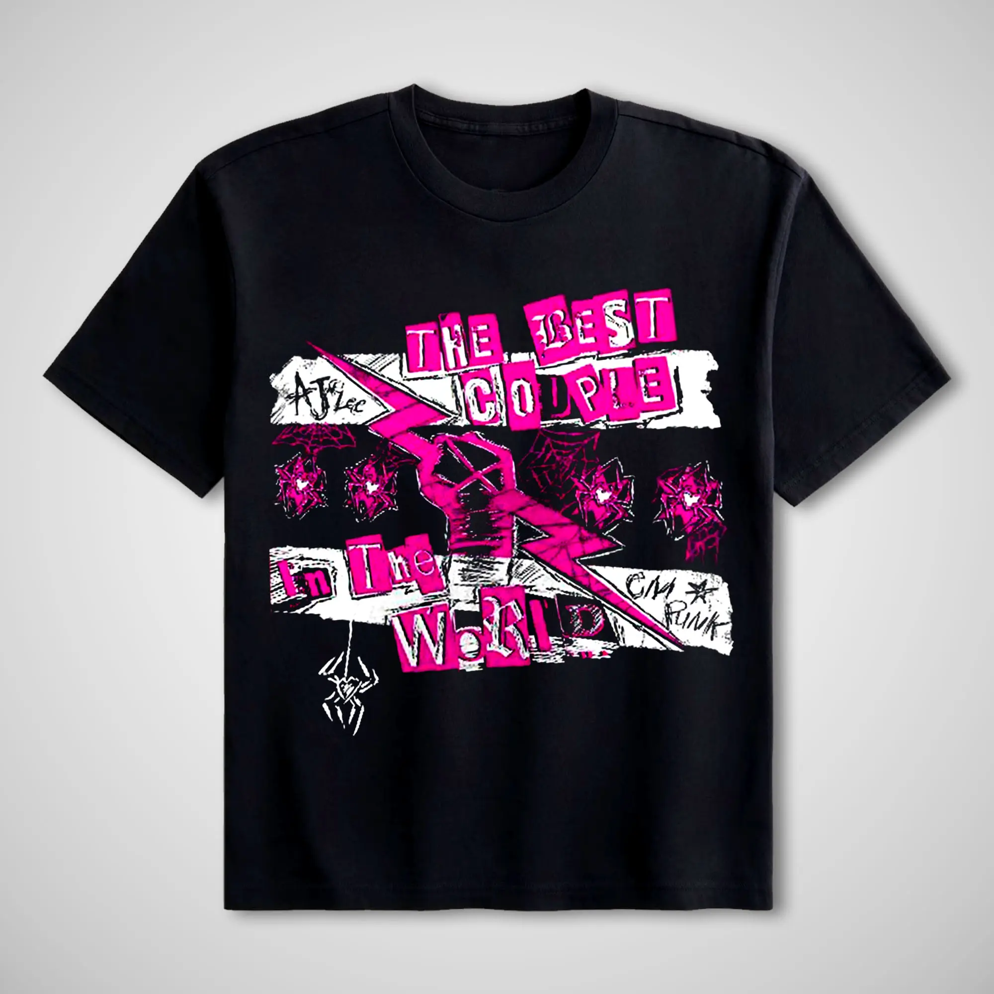 WWE Women's Short-Sleeve Soft Fabric Fashion T-Shirt, AJ Lee & CM Punk "The Best Couple in the World" Graphic Tee, WWE Comeback Themed, Gift for WWE Fans