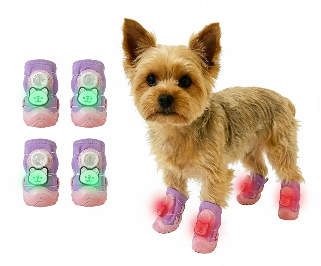 4pcs Dog Boots for Small-Medium Dogs - Slip-Resistant, Waterproof, Vibration Lights, Costumes - Paw Protectors for Summer (Havanese, Maltese Puppy Paws Sneakers Pet Soccer Shoes)