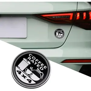 3D Metal Car Badges Emblems, Coffee Badge Rated Car Emblem, 4 x 4 Metal Automotive Badge, Round Emblem Decals, Auto Exterior Emblems Badge Compatible with Jeep Wrangler Vehicles Trucks SUV