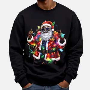 Dope Black Santa with Christmas Lights Unisex Crewneck Sweatshirt, Urban Melanin Christmas Sweater, Xmas Black Santa Gift