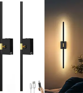 Operated Wall Sconces Set of 2: 10000mAh Rechargeable Wall Lights with Remote Control, 360 Rotate  Wall Scone Decor for TV/Mirror Bedroom Living Room, 31.5 Inch, Black