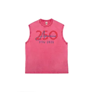 Men's and women's vintage water-washed pure cotton pullover. With text pattern printing. A must-have summer top.
