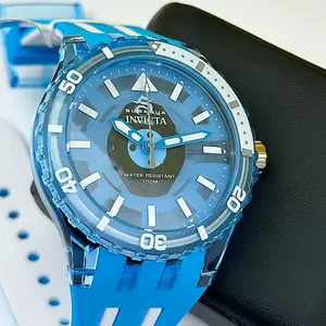 Invicta Men's Subaqua Watch Blue – Translucent Acrylic Case, Blue & White Silicone Strap, 100M Water Resistant – Authentic Casual Sport Watch for Men