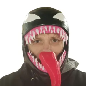 Venom Helmet Cosplay - Shark Design with Red Tongue, Black and Pink Color, Ideal for Comic Book and Anime Fans