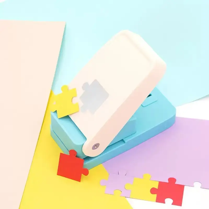 Sky Blue Labor-Saving Embossing Puzzle Punch Machine - Sturdy, Durable, Ergonomic Handle Office Stationery for Binders, Planner Inserts, Book Labels, DIY Handmade Cards, Easy Customization - 1-Size Children's Intelligence-Enhancing Craft Tool, Single Size