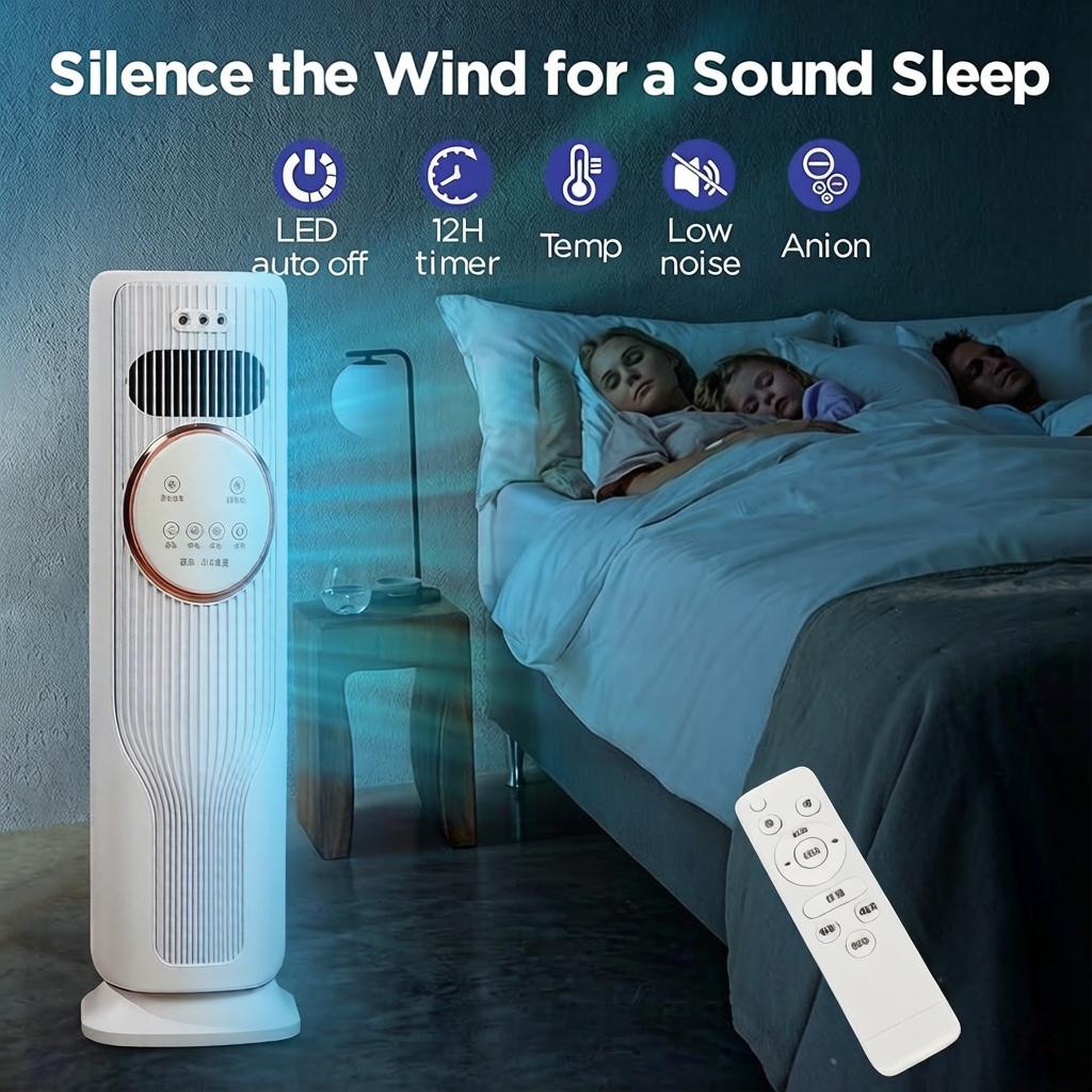 2-in-1 Bladeless Tower Fan & Space Heater – 3 Speeds, 2 Heat Settings, Remote Control, Ice/Water Cooling, Energy Efficient, Quiet Operation – All-Season Home Comfort Essential