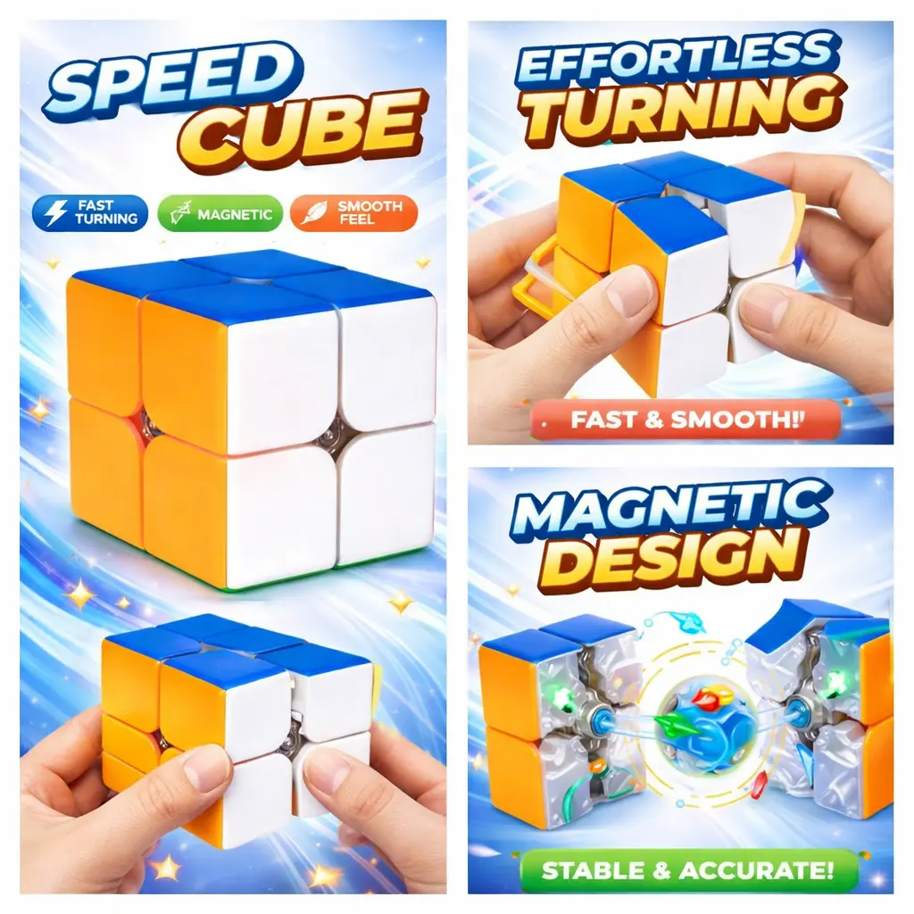 2x2 Magnetic Speed Cube, Stickerless Durable Ball Core with Dual Adjustment System, Vibrant Compact & Lightweight Beginner-Friendly Design for Smooth Stable Turning, Daily Practice for Speedcubers