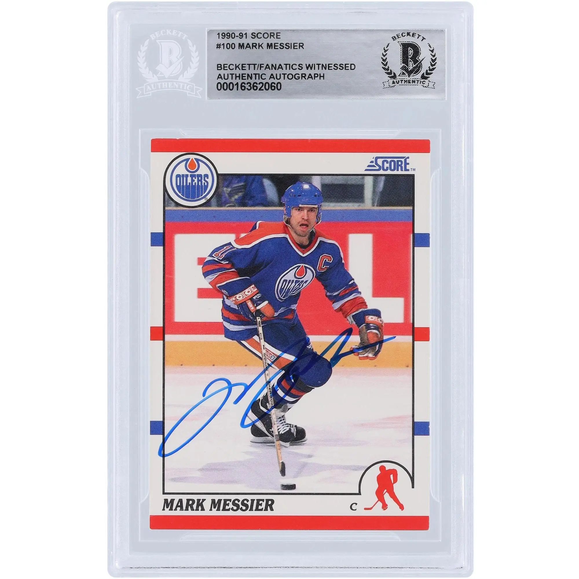 Mark Messier Edmonton Oilers Autographed 1990-91 Score #100 Beckett Fanatics Witnessed Authenticated Card - Fanatics Authentic Certified