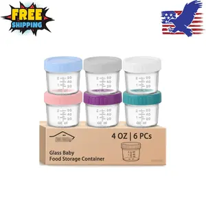 6 Pack Leak-Proof Glass Baby Food Jars 4 Oz, Microwave, Dishwasher & Freezer Safe