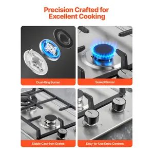 VEVOR Gas Cooktop 12 inch, Max 12250BTU 2 Burners Built-in Stainless Steel Gas Stove Top, LPG/NG Convertible Dual Fuel Natural Gas Hob with Thermocouple Protection for Outdoor, Kitchen, Camping, RV