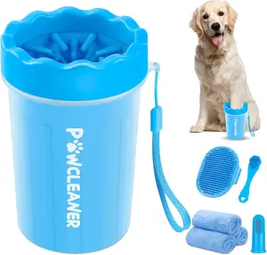 7 in 1 Dog Paw Cleaner Set for Dogs and Cats with Portable Paw Washer, Bath Brush, Dog Toothbrushes, and Absorbent Towels Fits Medium Paws 1.5 to 2.5 Inches Wide