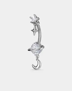 Star & Moon Dangle CZ Belly Button Ring