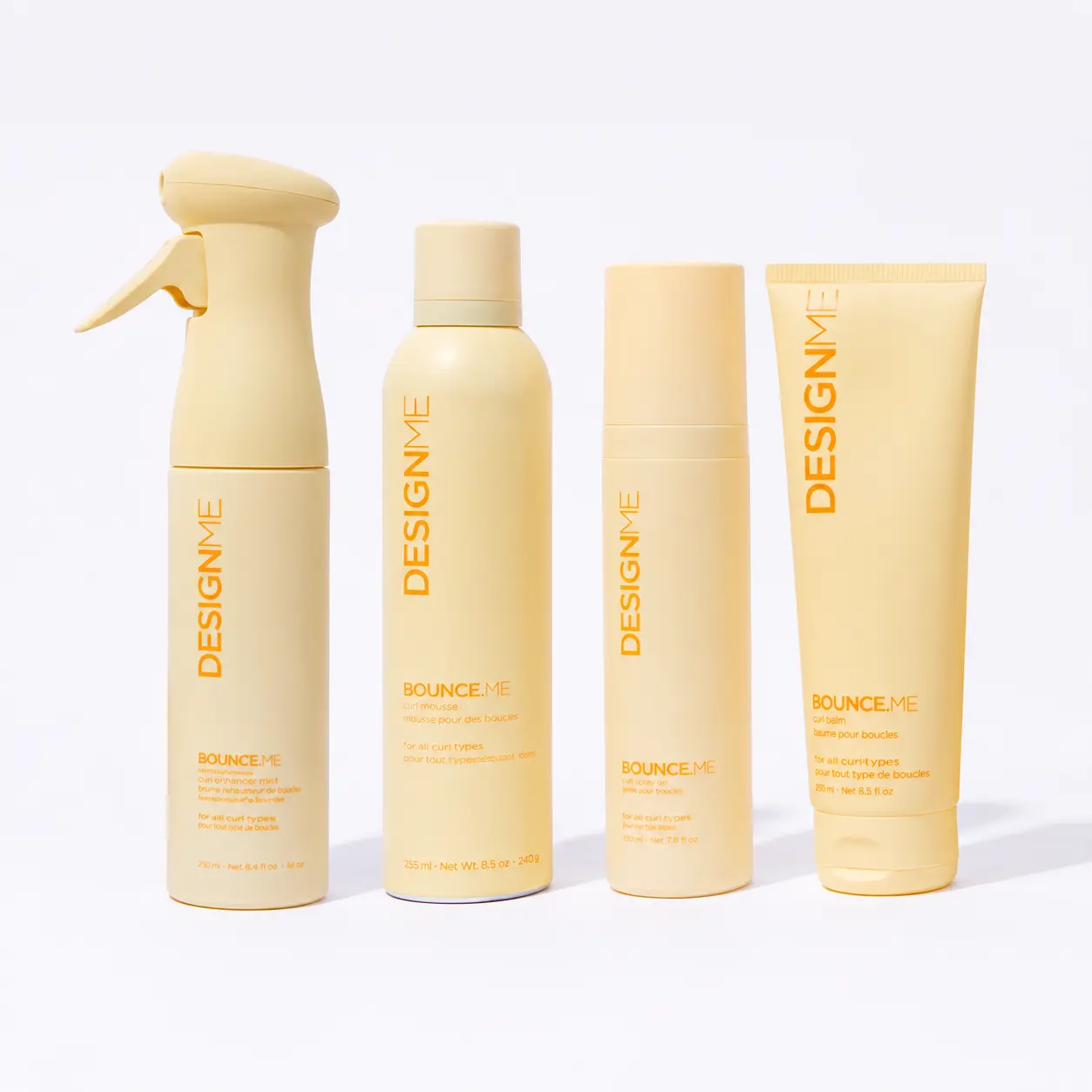 DesignME BOUNCE.ME Complete Curly Hair Routine Kit | Curl Balm, Mousse, Spray Gel & Curl Enhancer Mist | Define Curls, Control Frizz & Add Bounce