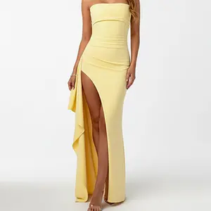 Irregular Strapless Bodycon Dress with Side Slit