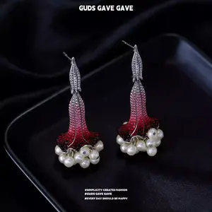 GUDS GAVE Vintage Palace Style Pearl Morning Glory Earrings | Full Zircon Dangle Earrings