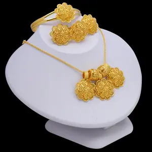 Women's Gold-Plated Filigree Jewelry Set - Tarnish-Resistant, Trendy, Affordable Luxury Viral Design, Includes Daily Geometric Stud Earrings (Earring for Women), Gold-Colored Flowers Jewelry Set, Ideal Gift For Her, Flowers Jewelry Sets