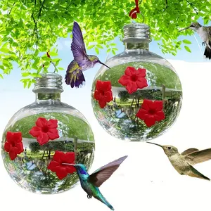 Small Hanging Bird Feeder Waterer, Round Heart Flower Design, Three-Hole Hummingbird Feeder, Outdoor Garden Decoration, Bird Nectar Feeder