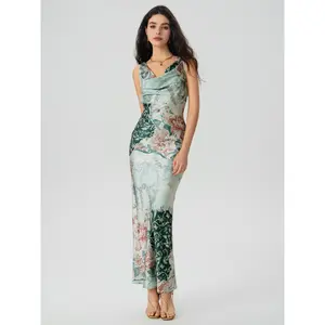 Women's Satin Cowl Neck Floral Maxi Mermaid Cider Dress, Size 0-26 SwimWeek