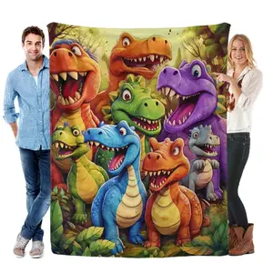 Soft Funny Throw Blanket Dinosaur Pattern Blanket Soft Comfortable Warm Throw for Air-conditioned Room Warm Nap Blanket for Home Office Travel Camping
