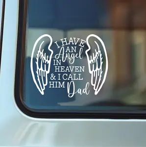 Dad Memorial Vinyl Decal with Angel Wings, Rear Window Car Sticker, Loss of Dad Remembrance