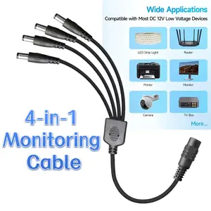 1 to 4 Dc Power Adapter Y-Splitter Cable, 1 Female 4 Male USB Connectors, Uncharged Power Mode, Suitable for LED Night Lights, Routers, CCTV Cameras